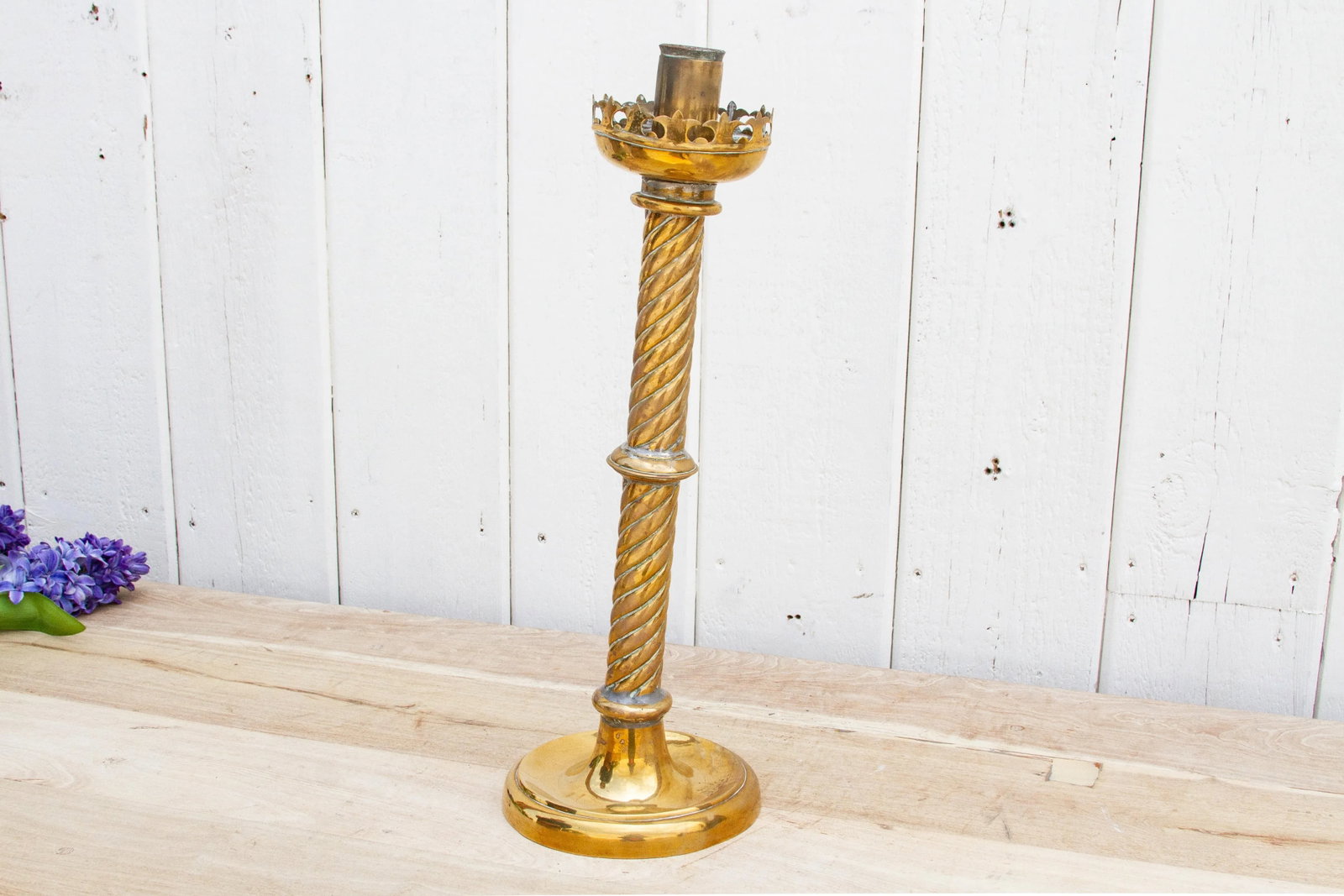 Tall Antique Brass Candle Holder - 8