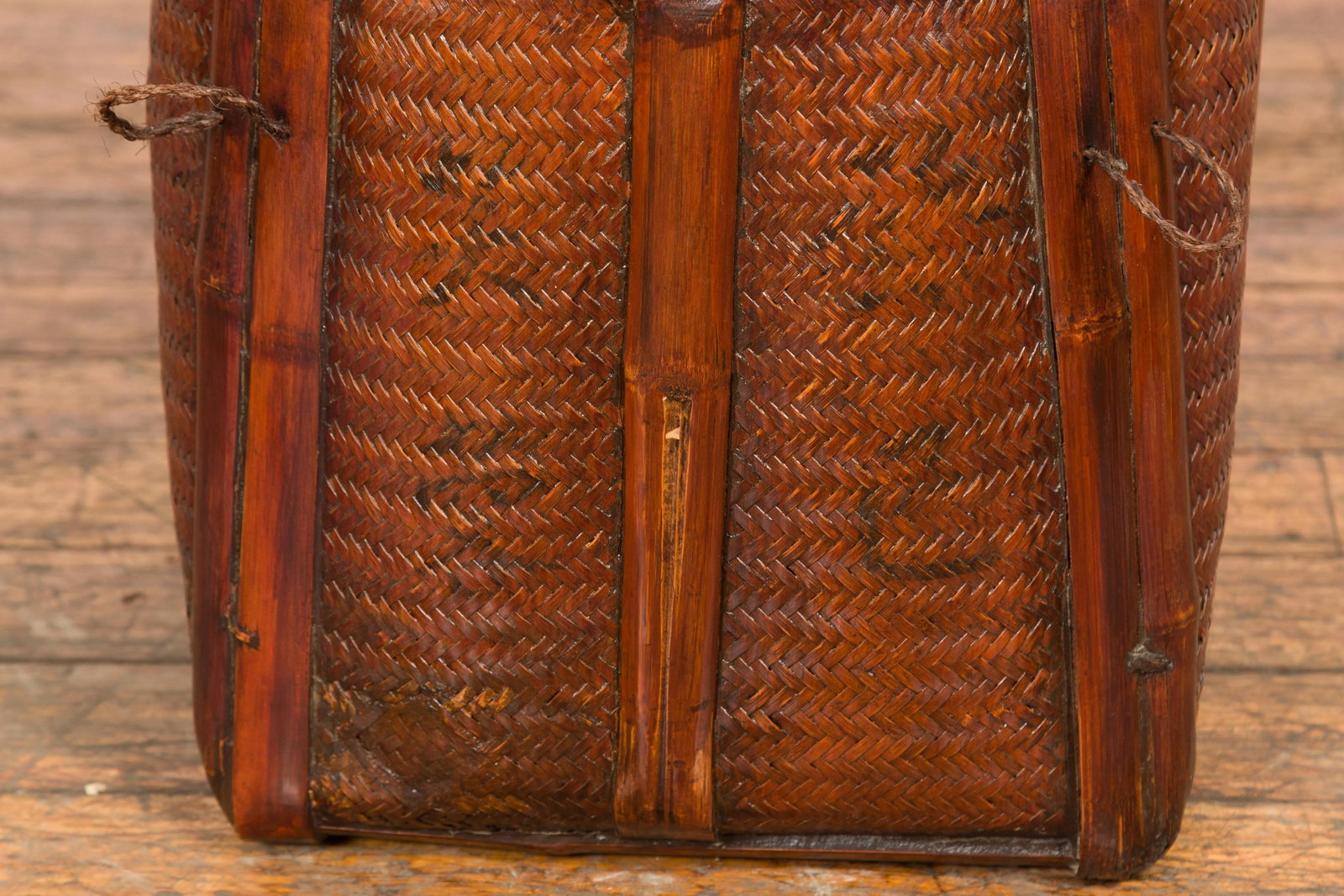 Antique Thai Hand Woven Rattan Basket with Domed Lid and Rustic Character - 7