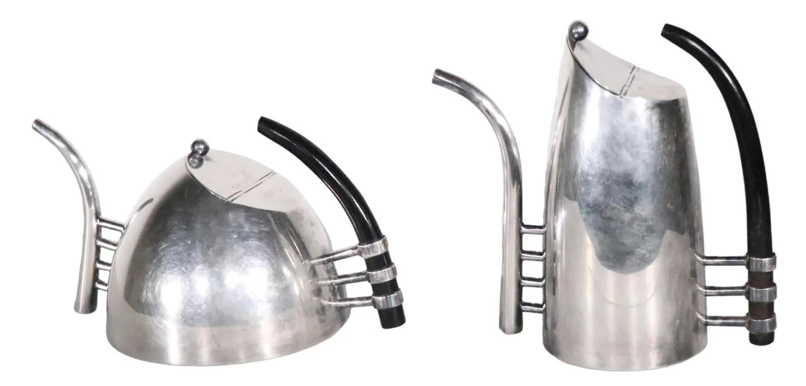 2 Pc. Postmodern Silver-Plate Coffee Tea Pot Set Made in Italy by Sabittini C 1980's - 12