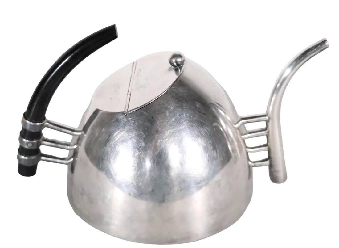 2 Pc. Postmodern Silver-Plate Coffee Tea Pot Set Made in Italy by Sabittini C 1980's - 8