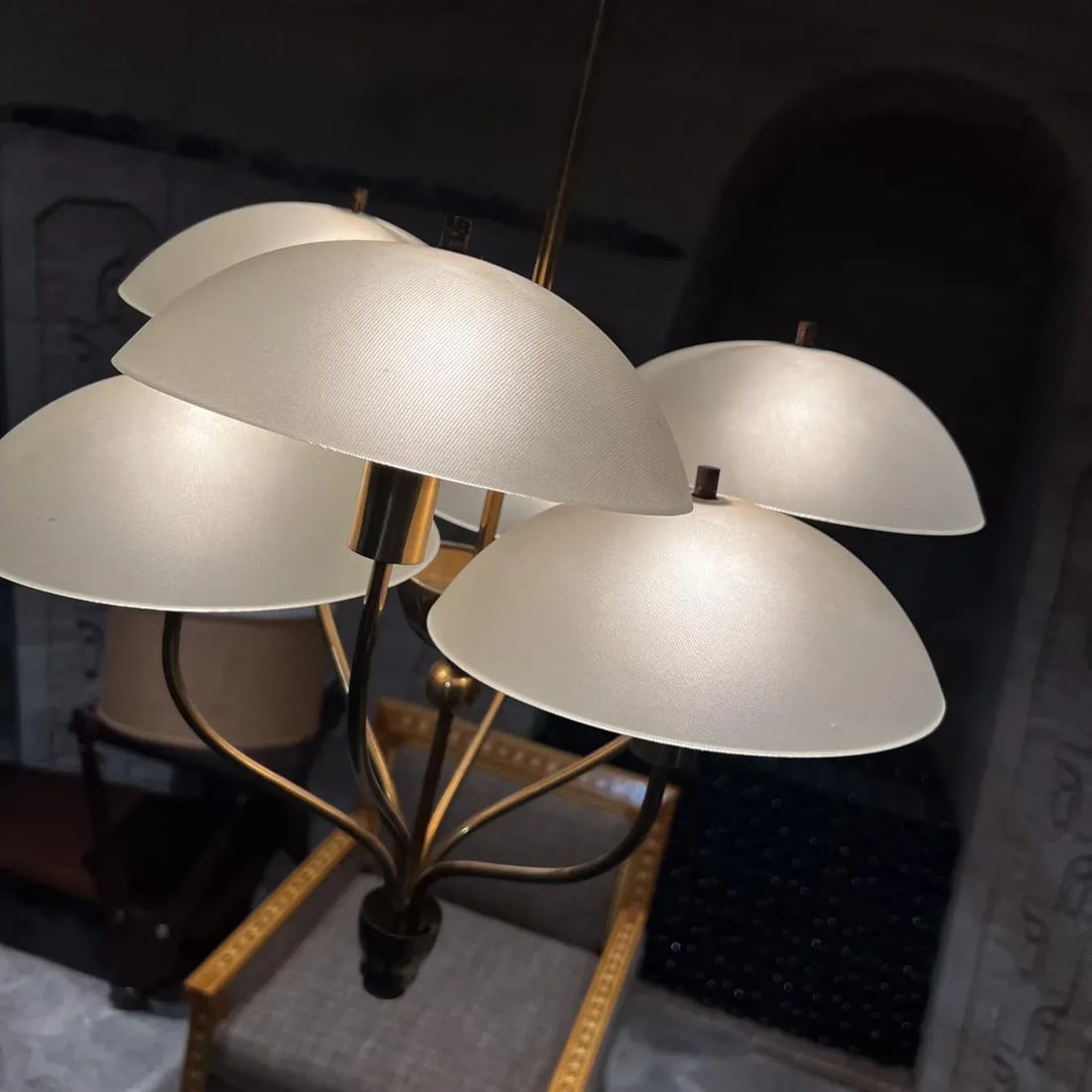 Mid-Century Italian Chandelier Brass Art Glass Florence Italy Luigi Brusotti - 4