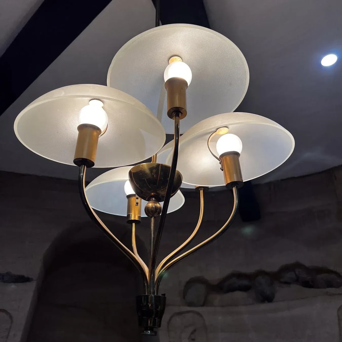 Mid-Century Italian Chandelier Brass Art Glass Florence Italy Luigi Brusotti - 5