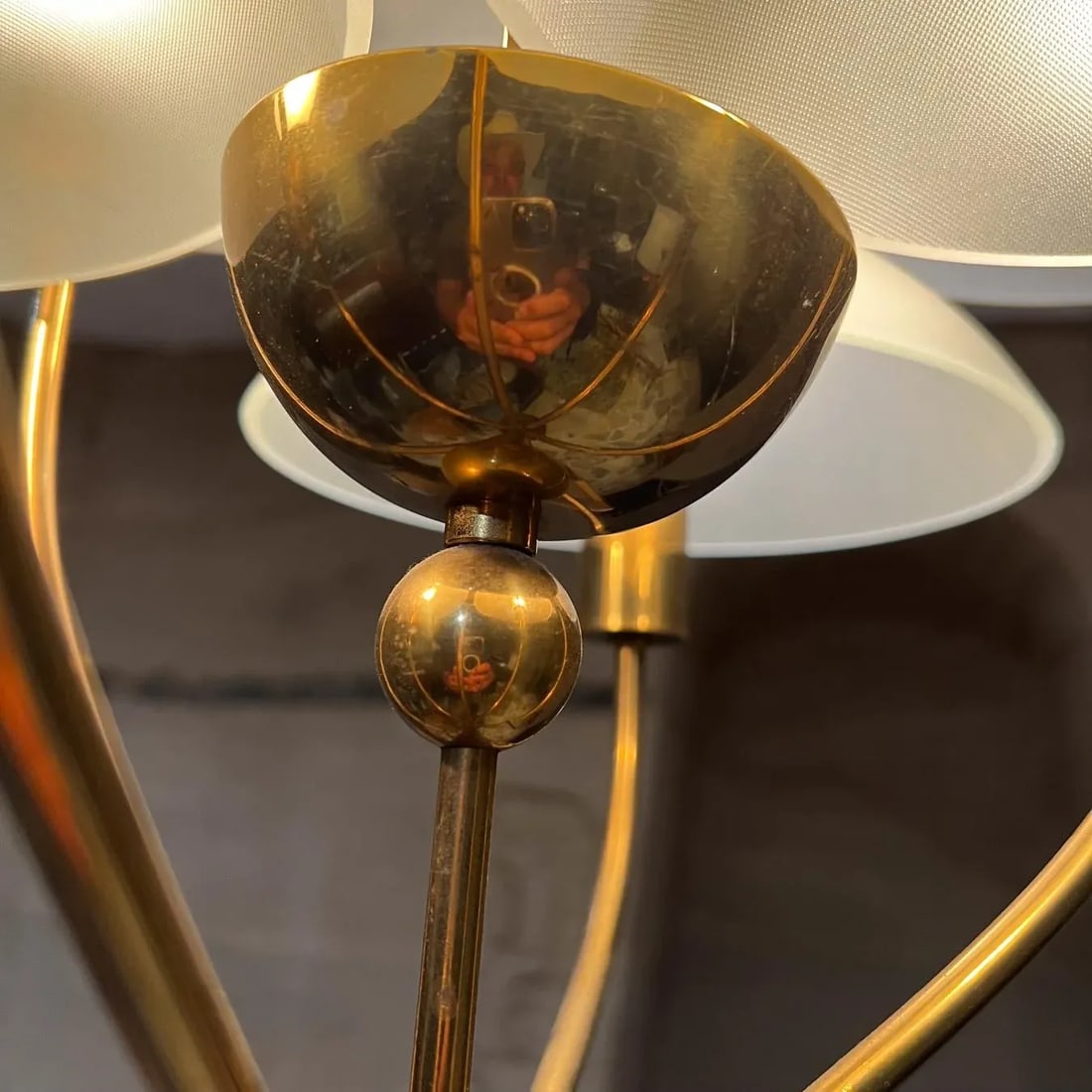 Mid-Century Italian Chandelier Brass Art Glass Florence Italy Luigi Brusotti - 8