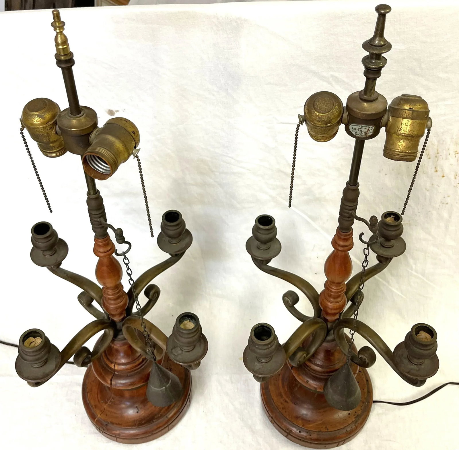 Vintage Chapman Italian Turned Wood With Bronze Candelabra Made Into Lamps- a Pair - 6