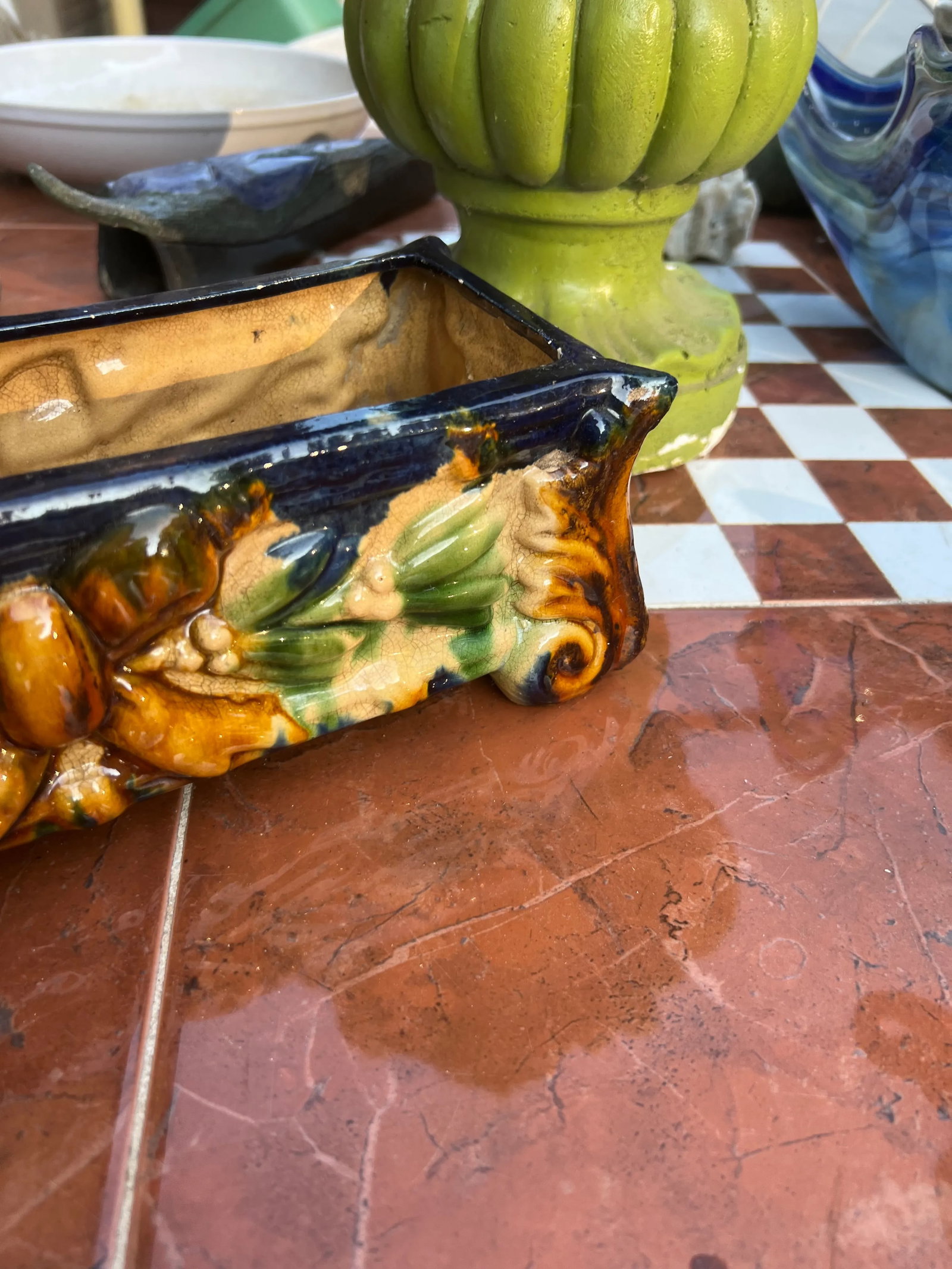 1970s Majolica Style Ceramic Rectangular Planter - 2