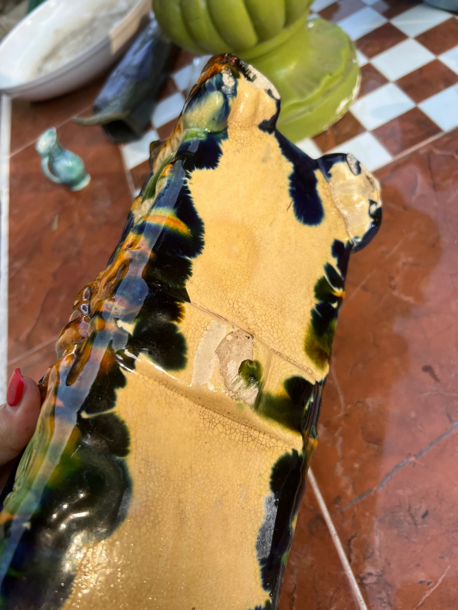 1970s Majolica Style Ceramic Rectangular Planter - 4