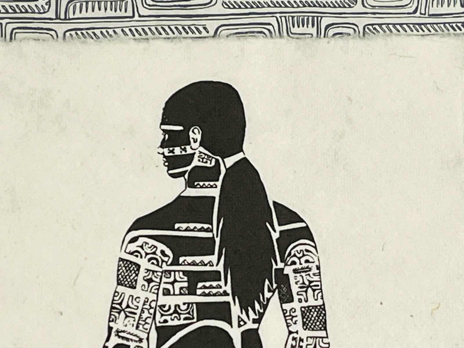 Vintage Keith Haring Style Tribal Tattoo Art Lithograph on Tapa Cloth - 2