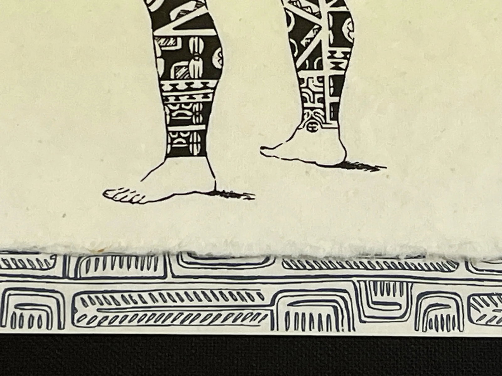 Vintage Keith Haring Style Tribal Tattoo Art Lithograph on Tapa Cloth - 3