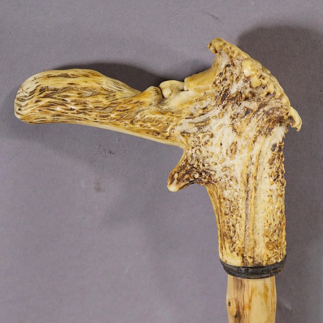An Antique Walking Stick With Carved Deer Horn Handle - 6