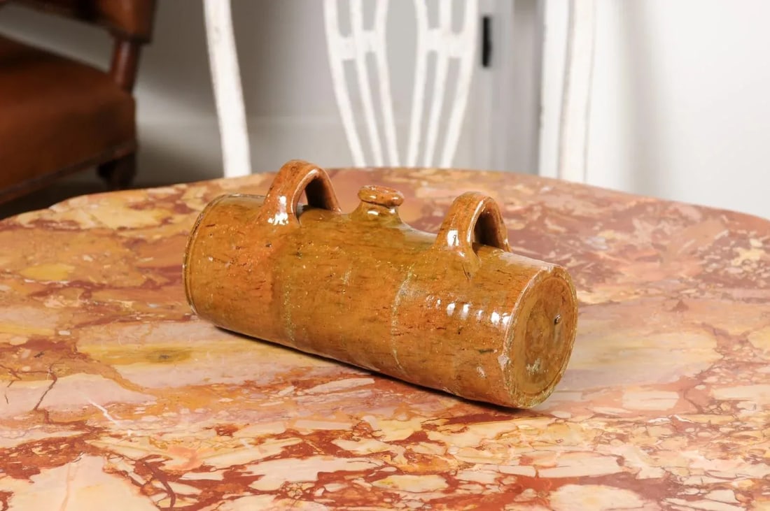 French Glazed Pottery Bouillotte Hot Water Bottle with Two Handles from Normandy - 4