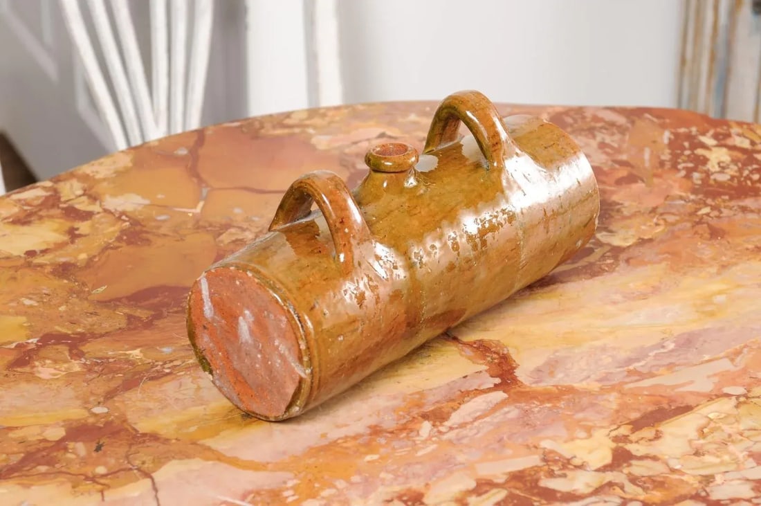 French Glazed Pottery Bouillotte Hot Water Bottle with Two Handles from Normandy - 7