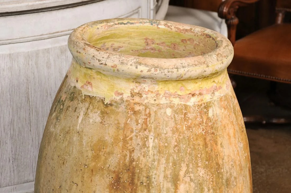 Large Size French Provincial 19th Century Glazed Terracotta Biot Olive Oil Jar - 2