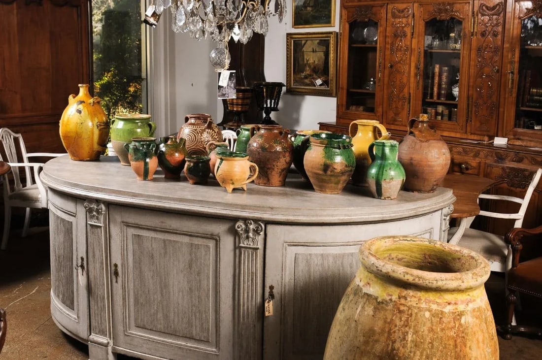 Large Size French Provincial 19th Century Glazed Terracotta Biot Olive Oil Jar - 4