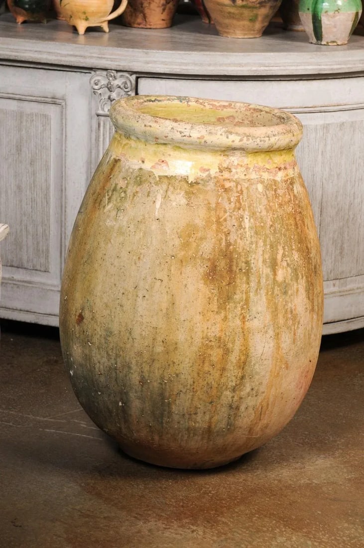 Large Size French Provincial 19th Century Glazed Terracotta Biot Olive Oil Jar - 6