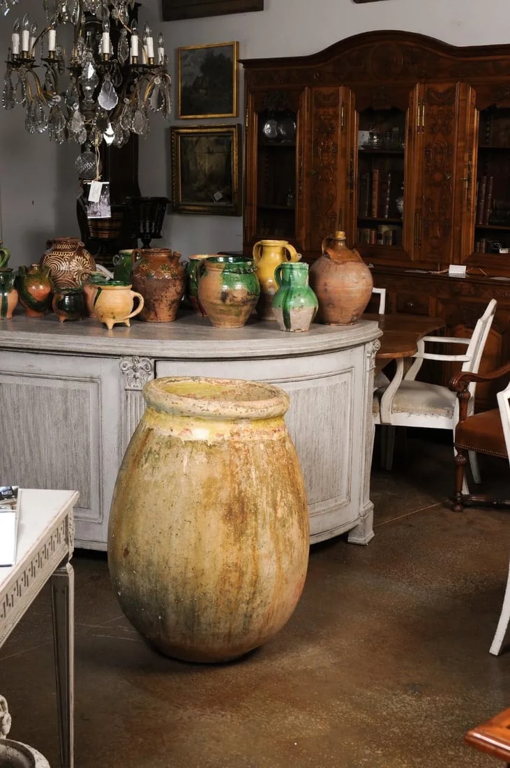 Large Size French Provincial 19th Century Glazed Terracotta Biot Olive Oil Jar - 7
