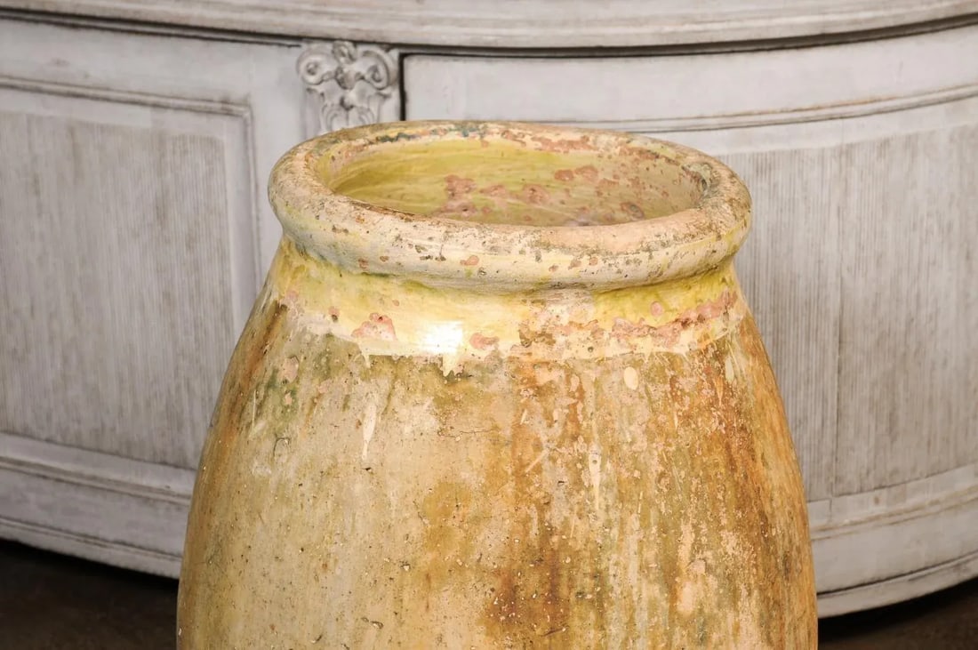 Large Size French Provincial 19th Century Glazed Terracotta Biot Olive Oil Jar - 8