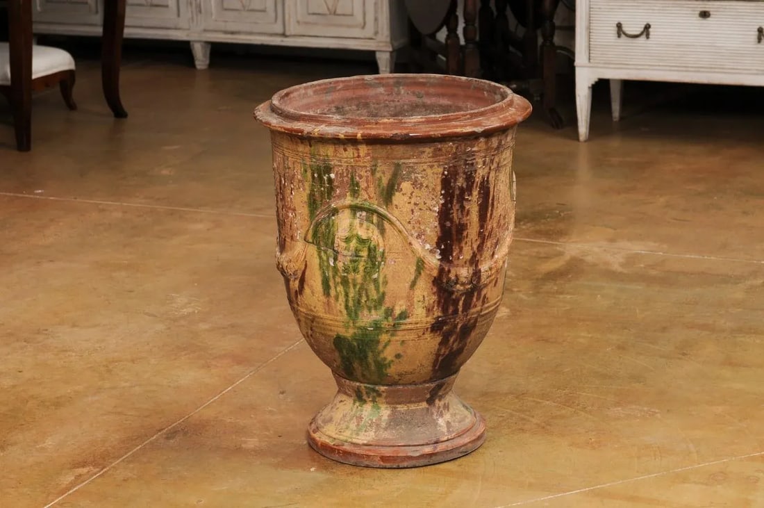Large French 19th Century Boisset Anduze Jar with Brown, Green Glaze and Swags - 2