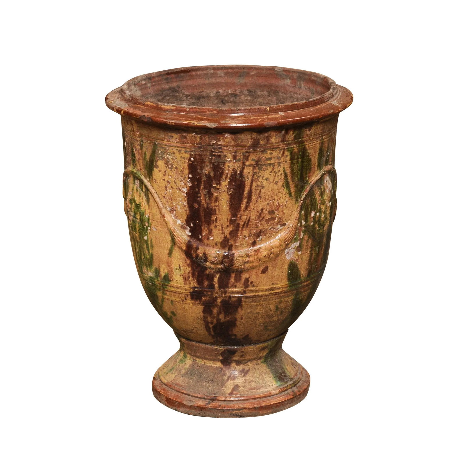 Large French 19th Century Boisset Anduze Jar with Brown, Green Glaze and Swags - 5