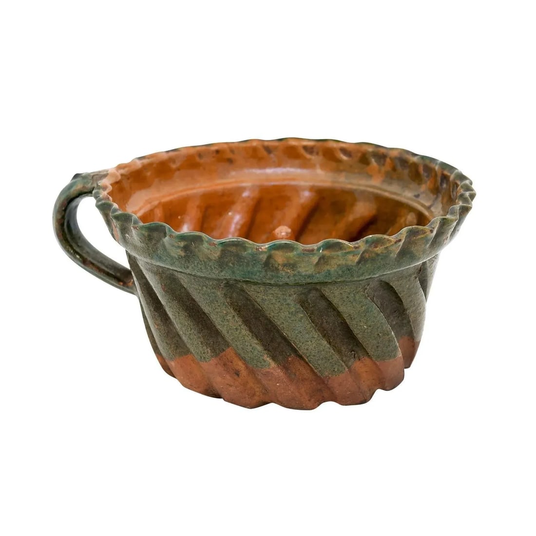 French 19th Century Green and Brown Glazed Pottery Cake Mold with Grooves - 5