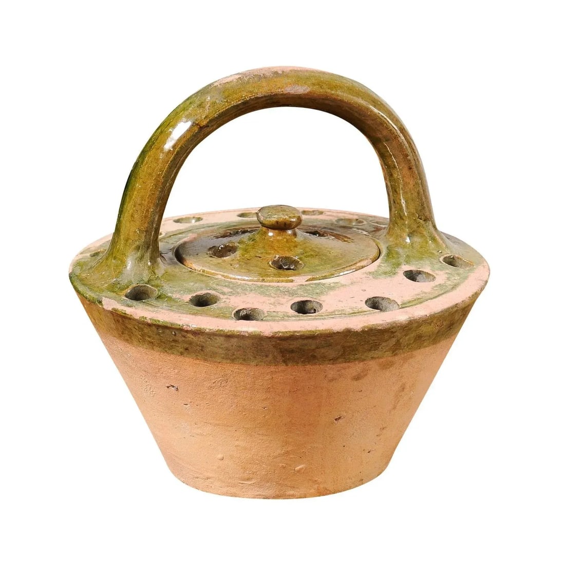 French 19th Century Fired Clay and Green Glaze Lidded Pottery Heater - 5