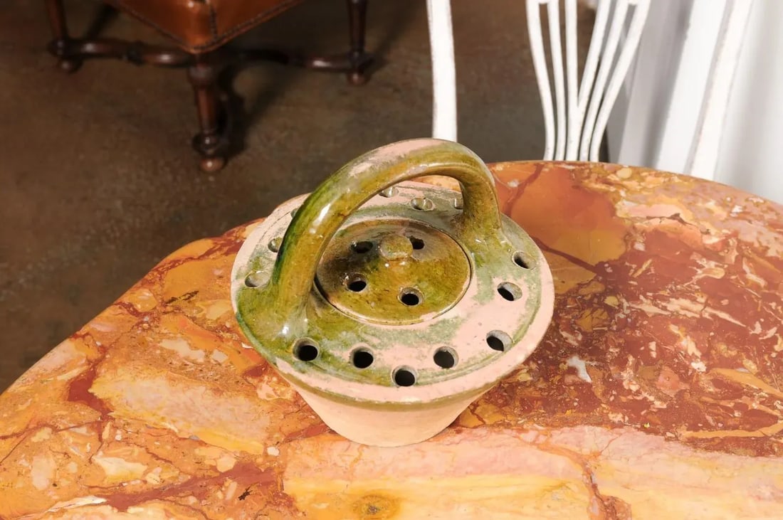 French 19th Century Fired Clay and Green Glaze Lidded Pottery Heater - 8