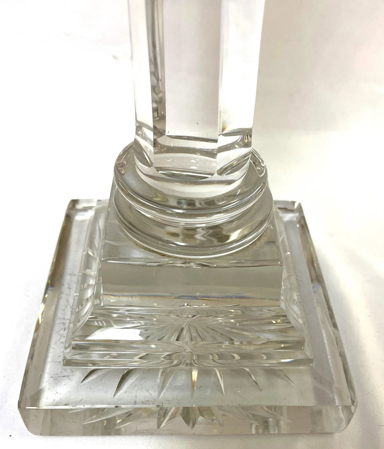 Antique Hollywood Regency Lead Crystal, Brass and Milk Glass Converted Gas Lamp - 3