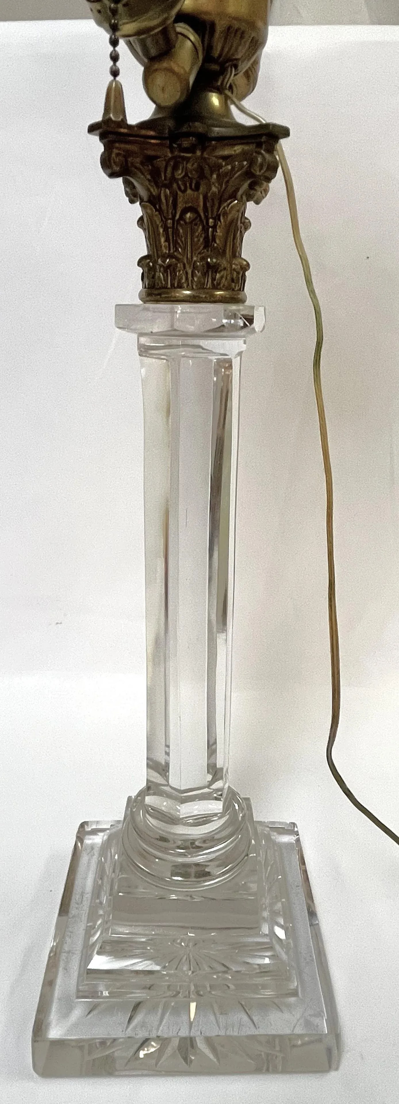 Antique Hollywood Regency Lead Crystal, Brass and Milk Glass Converted Gas Lamp - 6