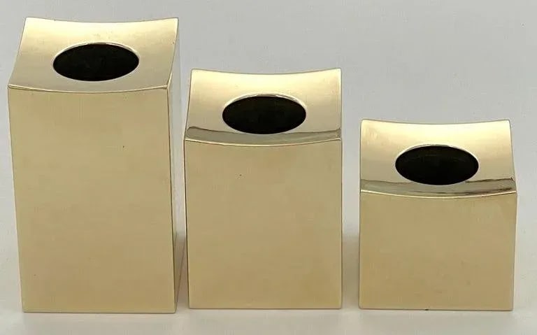 Mid 20th Century Graduating Swedish Brass Candlesticks by Lars Bergsten for Gusum, Bk, 1984 - Set of - 2