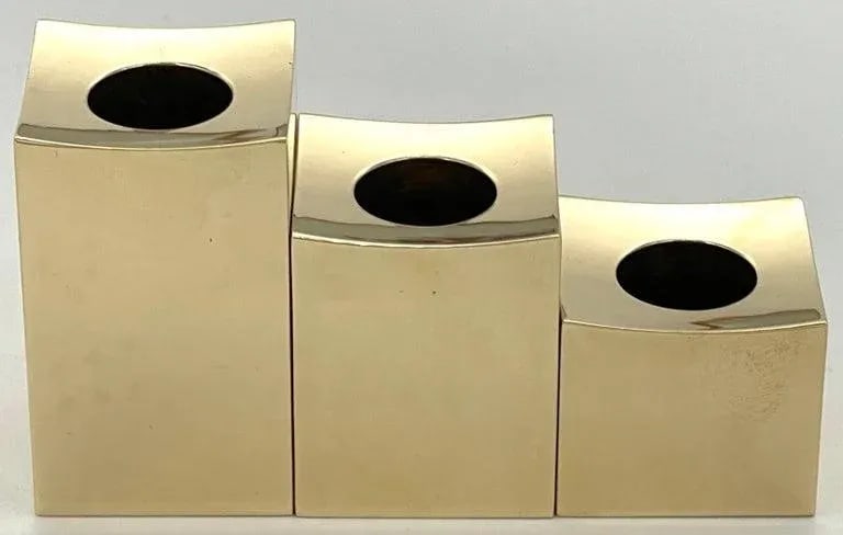 Mid 20th Century Graduating Swedish Brass Candlesticks by Lars Bergsten for Gusum, Bk, 1984 - Set of - 5