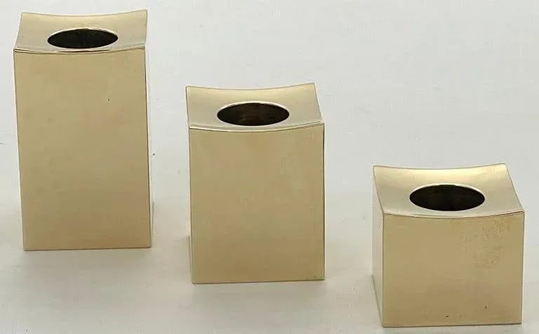 Mid 20th Century Graduating Swedish Brass Candlesticks by Lars Bergsten for Gusum, Bk, 1984 - Set of - 6