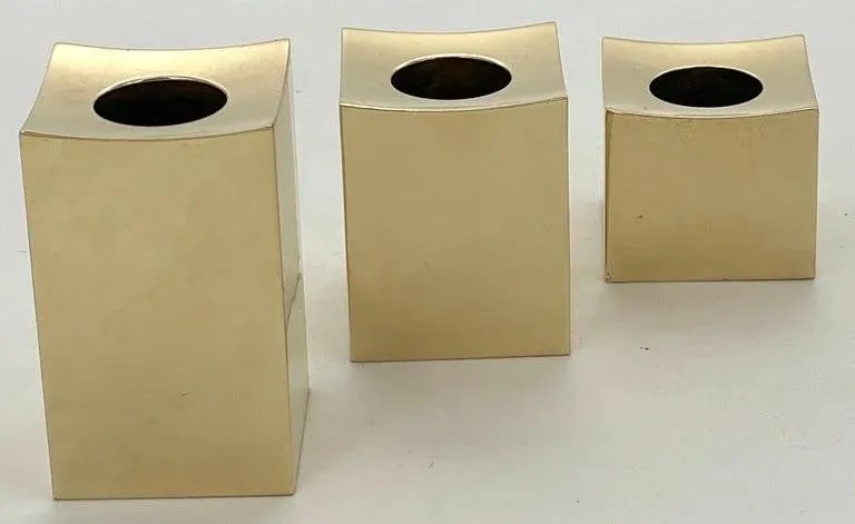 Mid 20th Century Graduating Swedish Brass Candlesticks by Lars Bergsten for Gusum, Bk, 1984 - Set of - 7