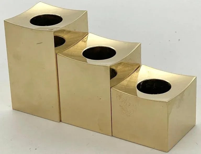 Mid 20th Century Graduating Swedish Brass Candlesticks by Lars Bergsten for Gusum, Bk, 1984 - Set of - 9