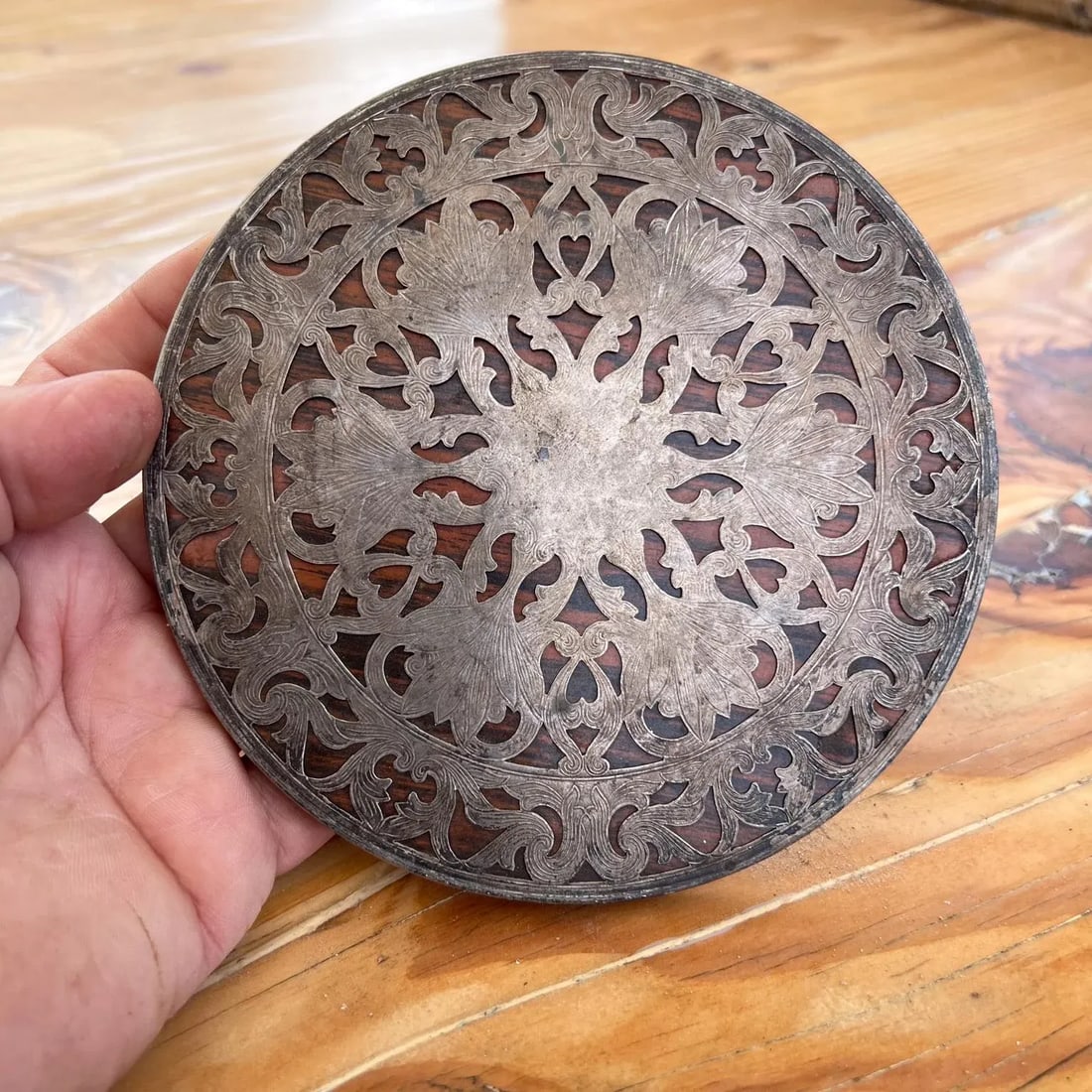 1950s Web Sterling Silver Embellished Trivet Hot Plate - 10