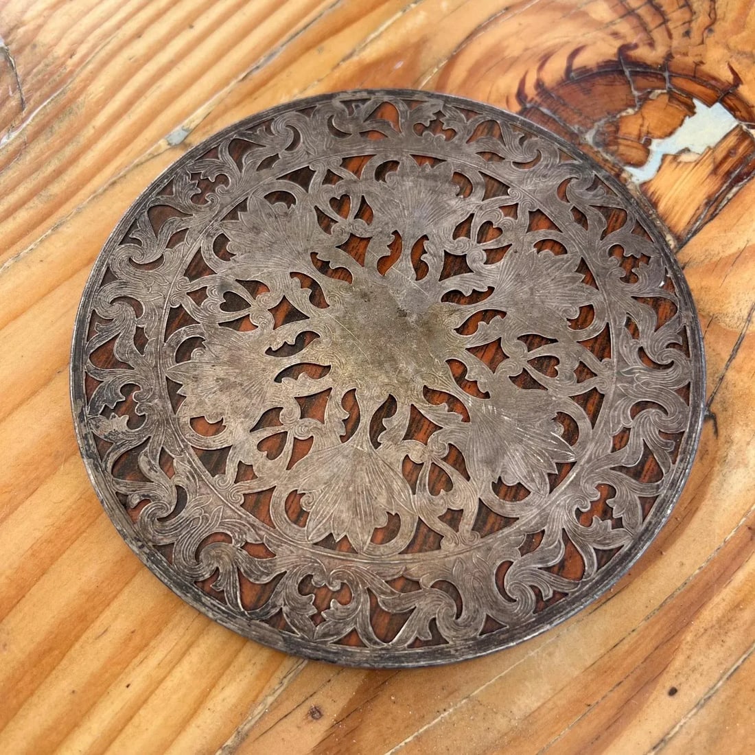 1950s Web Sterling Silver Embellished Trivet Hot Plate - 4