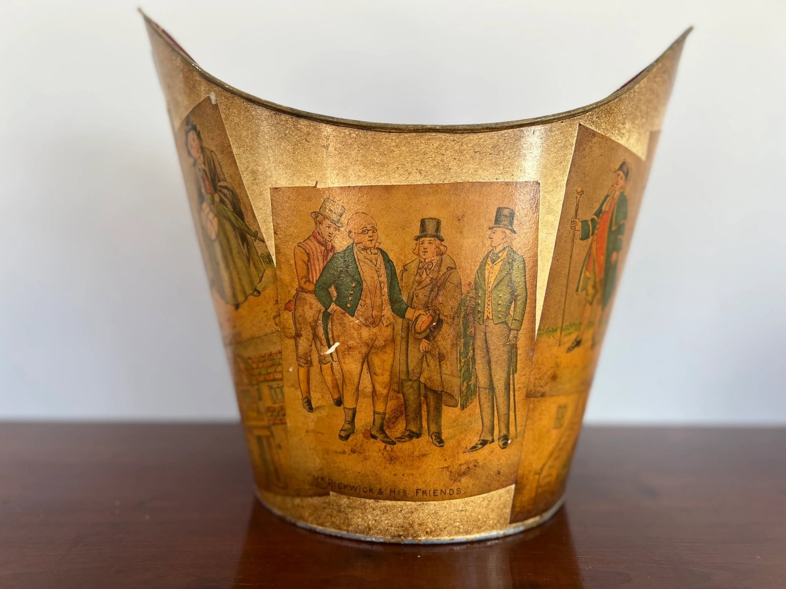 Vintage Mr Pickwick & His Friends Tole Bucket or Trash Can - 4