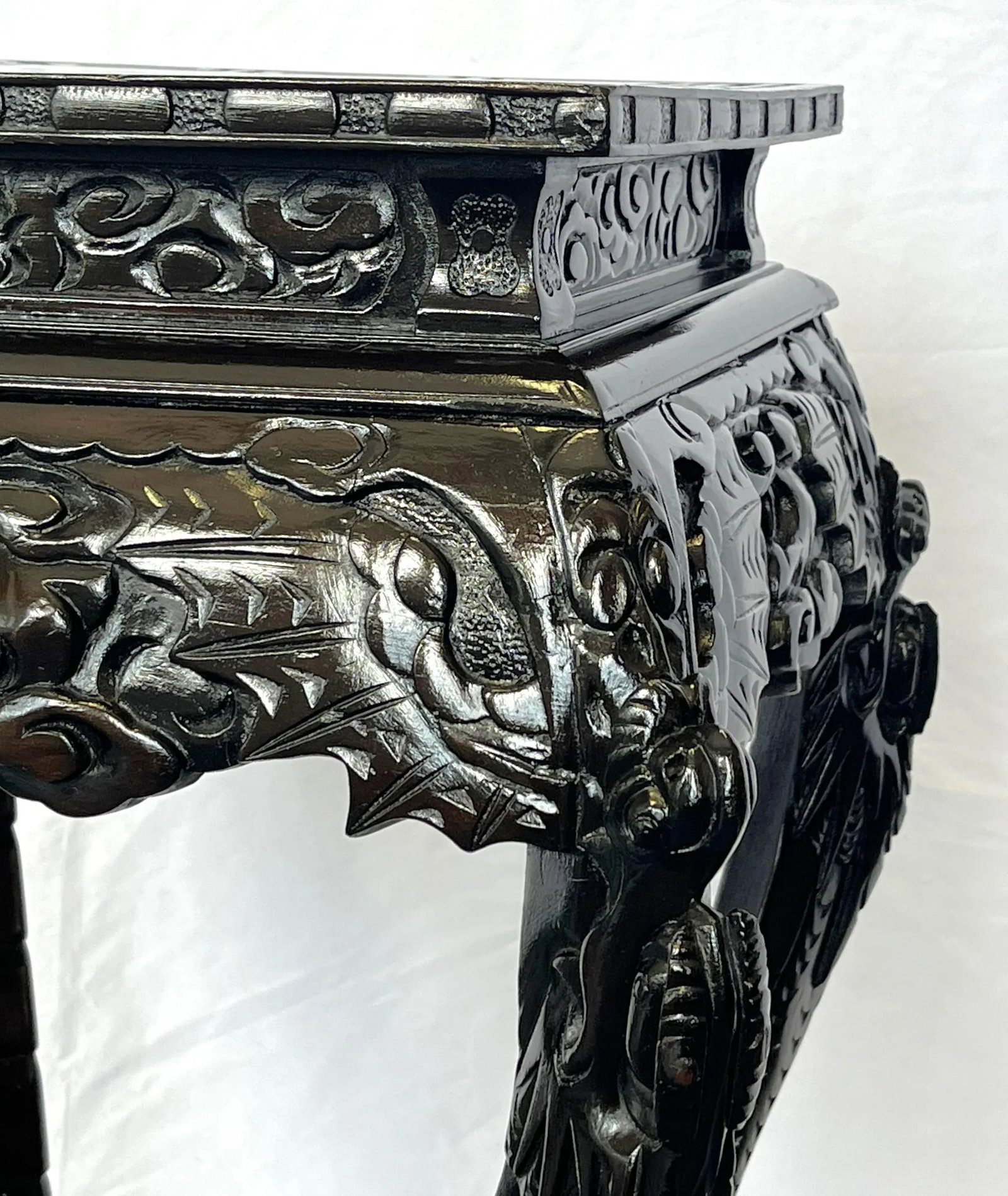 Antique Asian Carved Rosewood Jardiniere/ Plant Stand - 6