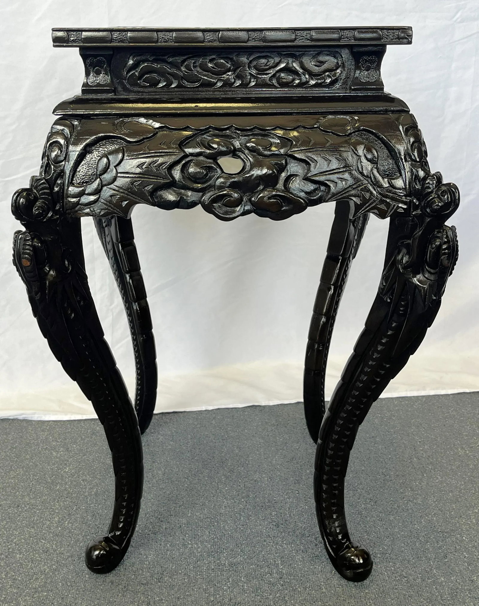 Antique Asian Carved Rosewood Jardiniere/ Plant Stand - 7