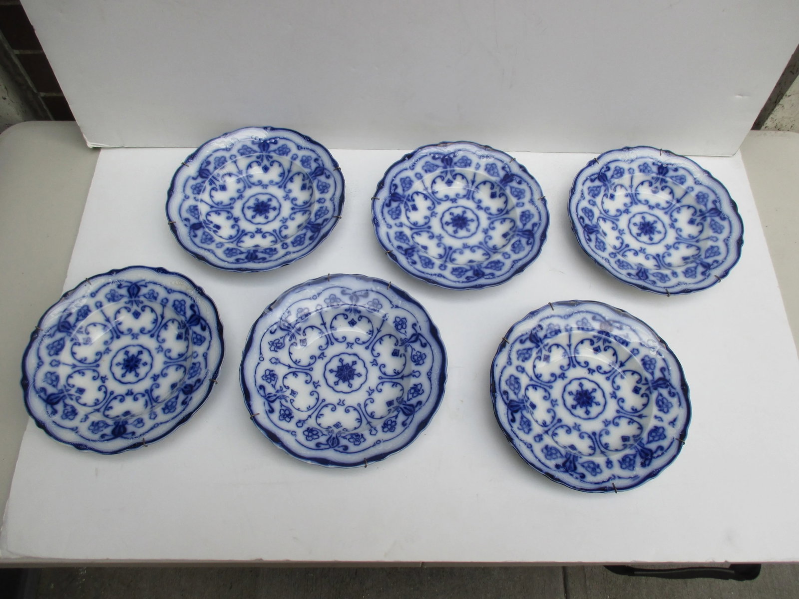 Art Nouveau New Wharf Pottery Flow Blue Transfer Conway -A Set of 6 - 2