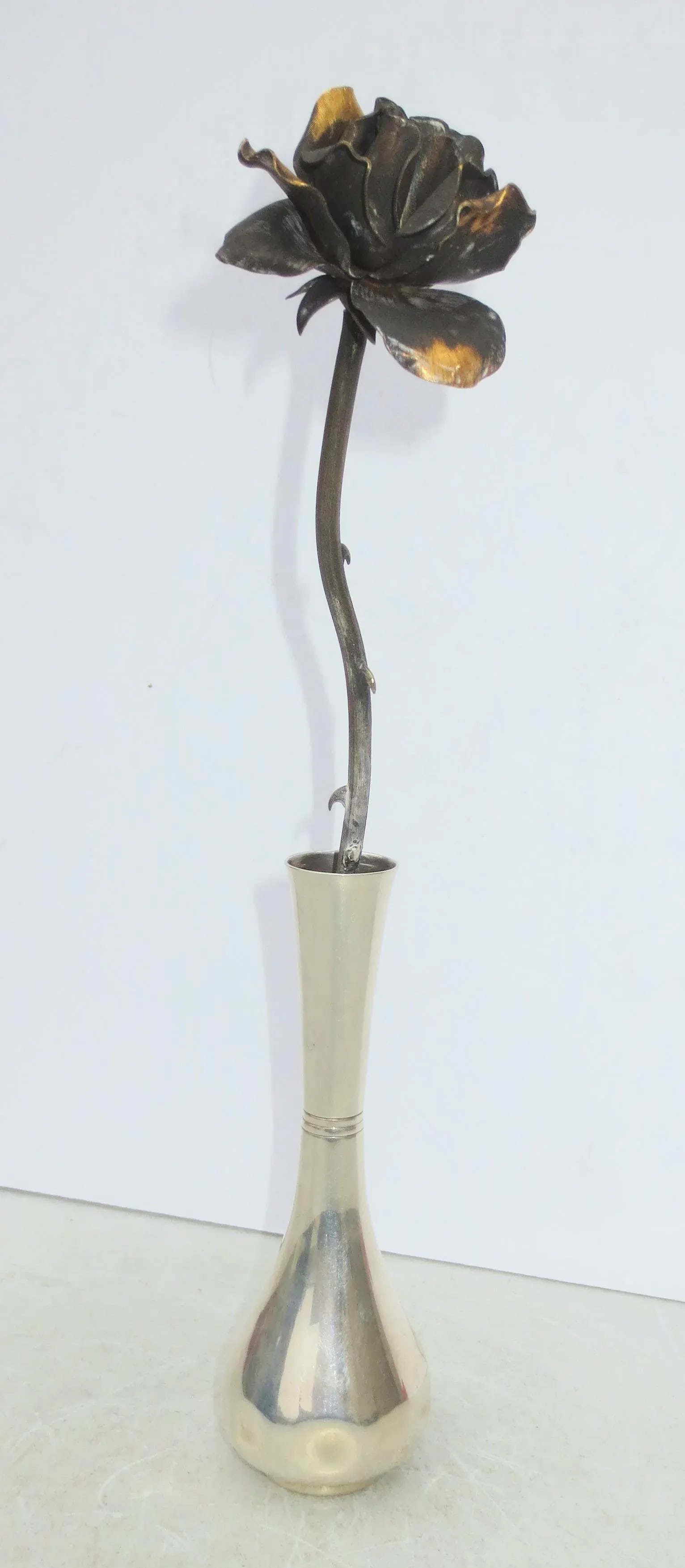Tiffany & Co. Sterling Silver Bud Vase W Sterling Rose Circa 60's - 2