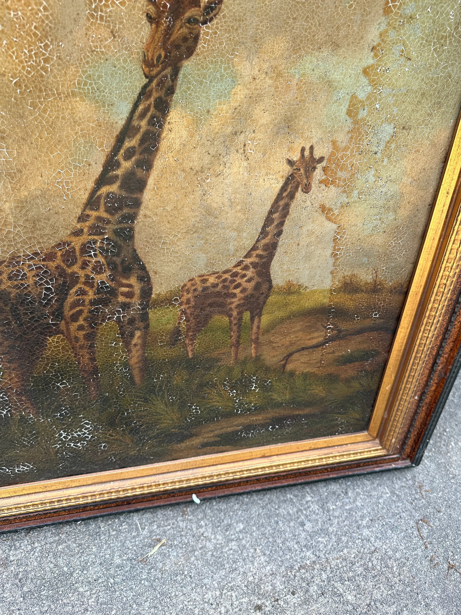1970s Large Framed Painting of Giraffes in Wild - 7
