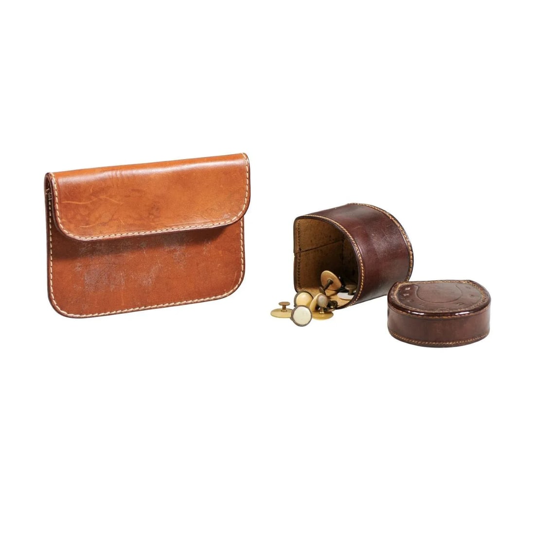 English Victorian Period 19th Century Brown Leather Case with Button Box - A Pair - 2