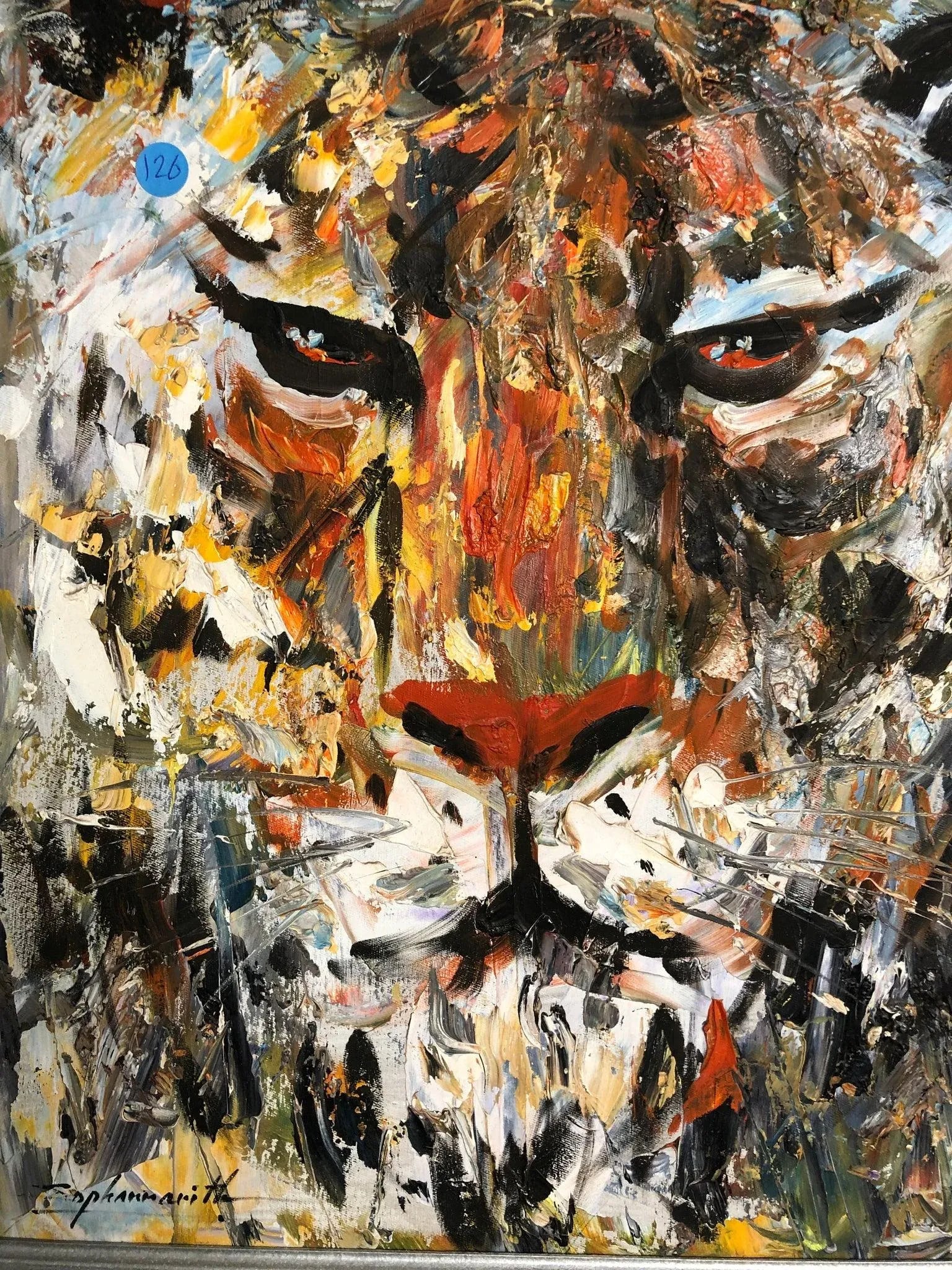 The Tiger Abstract Oil on Canvas Signed on the Bottom Thu Sophannarith (Cambodian, 1960) - 5