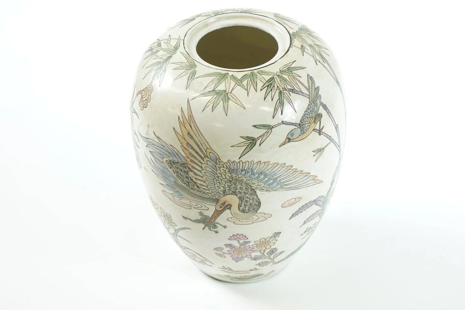 Marked Antique Chinese Porcelain Vase With Floral & Bamboo Design - 2