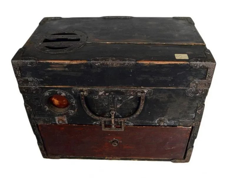 Antique Handmade Wood Money Box With Hardware From 19th Century, China - 6