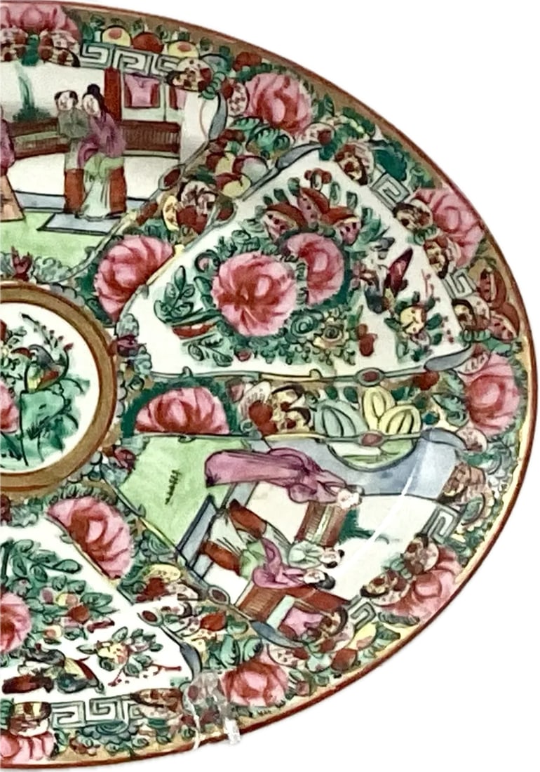 Vintage Porcelain Rose Medallion Oval Platter, Decorated in Hong Kong - 3