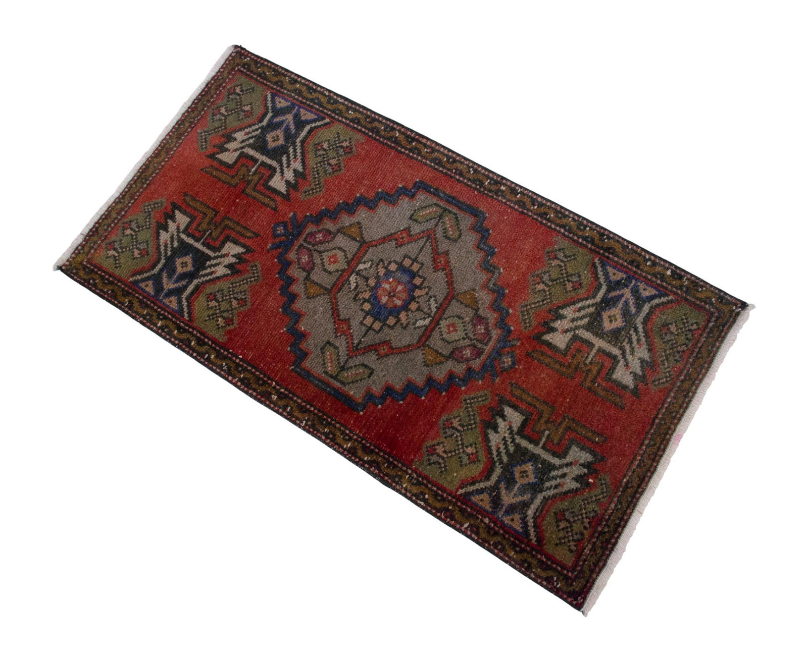 Distressed Low Pile Turkish Yastik Petite Rug Hand Knotted Faded Mat - 20'' X 39'' - 6