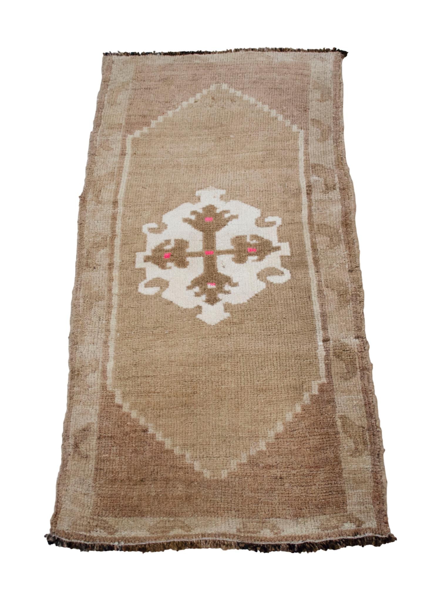 Small Turkish Rug Yastik Hand Knotted Undyed Organic Wool Petite Rug Mat Doormat - 19'' X 39'' - 5
