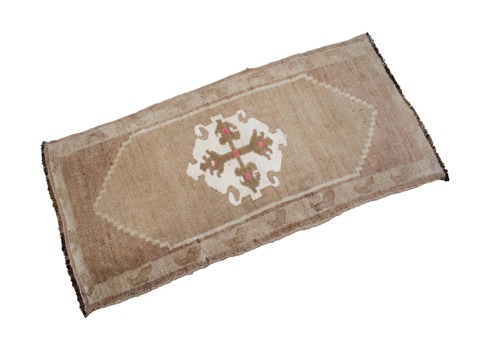 Small Turkish Rug Yastik Hand Knotted Undyed Organic Wool Petite Rug Mat Doormat - 19'' X 39'' - 6