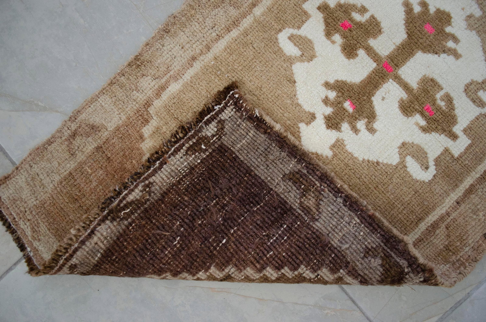 Small Turkish Rug Yastik Hand Knotted Undyed Organic Wool Petite Rug Mat Doormat - 19'' X 39'' - 8