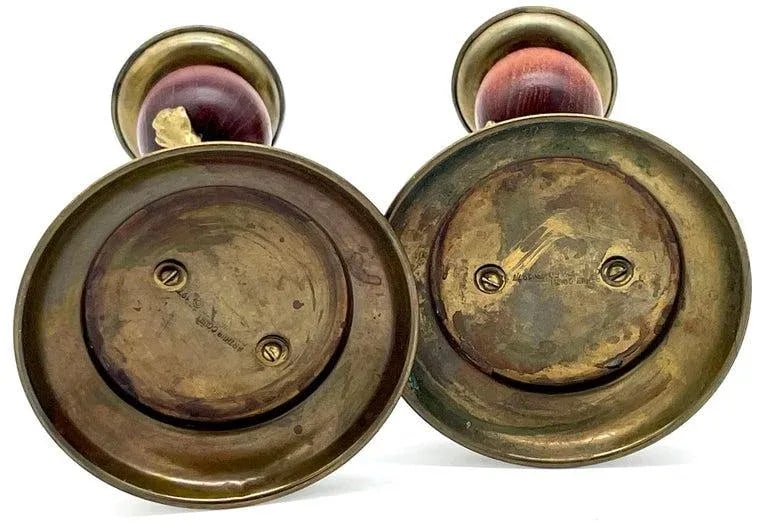 Acrobatic Frog Brass & Wood Candlesticks by Arthur Court, 1979 - a Pair - 6